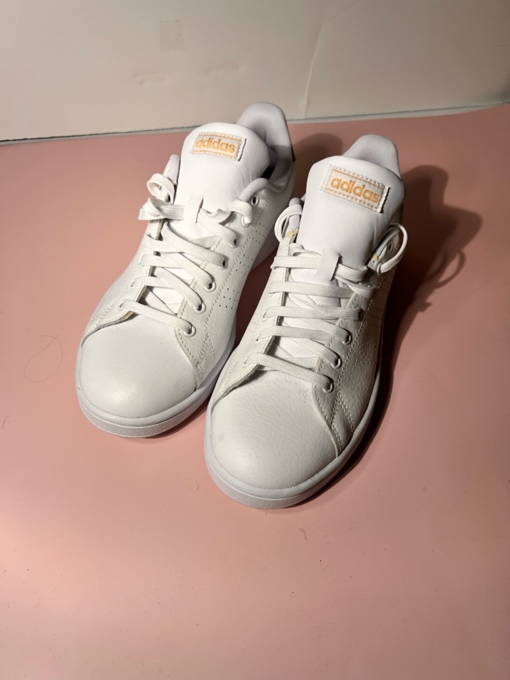 adidas White Leather Sneakers with gold Logo Detail